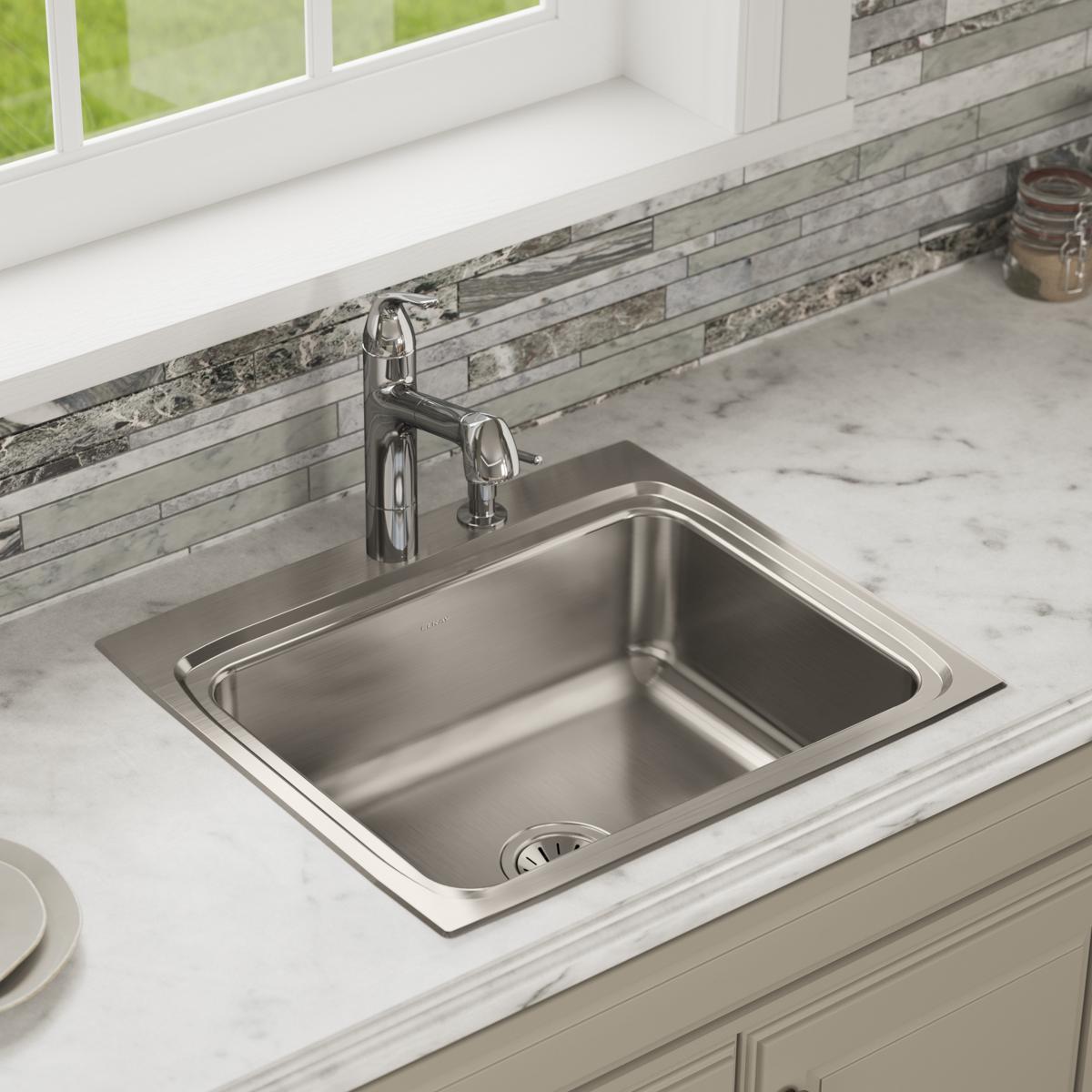 Elkay Lustertone Classic Stainless Steel 25" x 22" x 8-1/8", 1-Hole Single Bowl Drop-in Sink LR25221