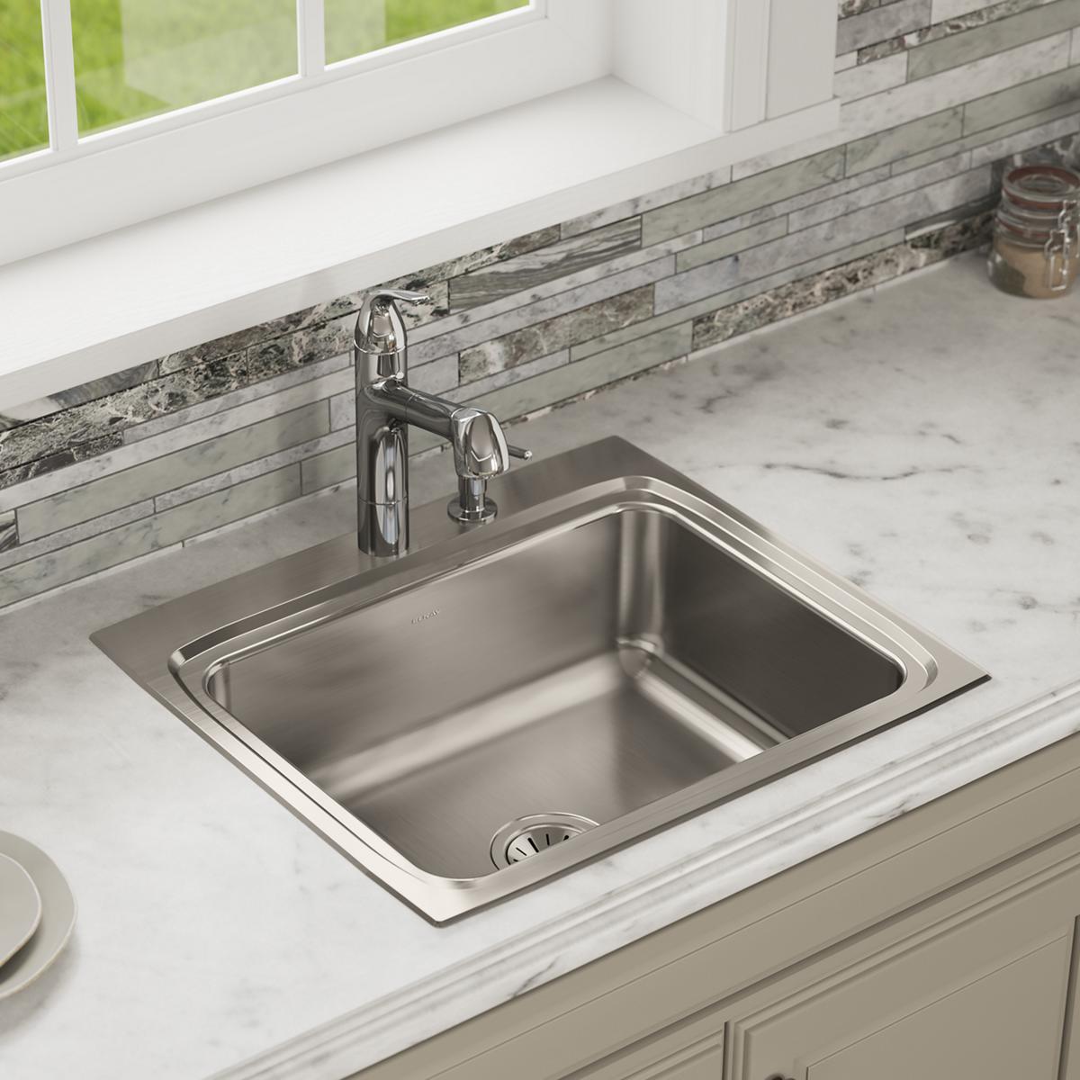 Elkay Lustertone Classic Stainless Steel 25" x 22" x 8-1/8", 2-Hole Single Bowl Drop-in Sink LR25222