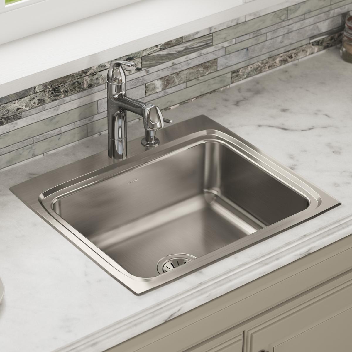 Elkay Lustertone Classic Stainless Steel 25" x 22" x 8-1/8", 3-Hole Single Bowl Drop-in Sink LR25223