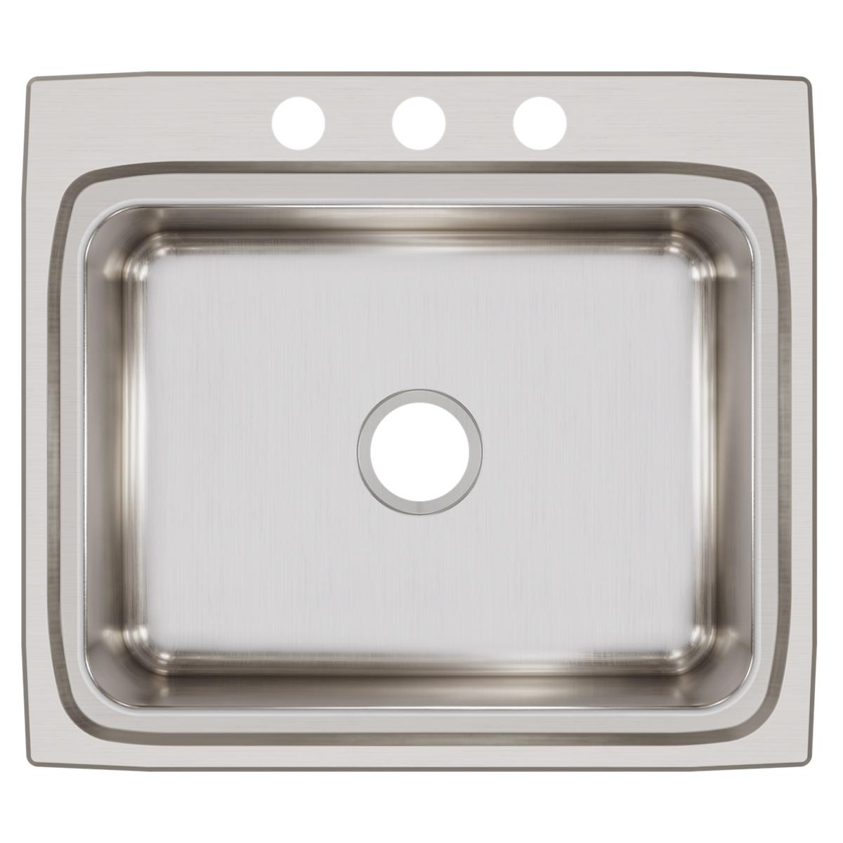Elkay Lustertone Classic Stainless Steel 25" x 22" x 8-1/8", 3-Hole Single Bowl Drop-in Sink LR25223