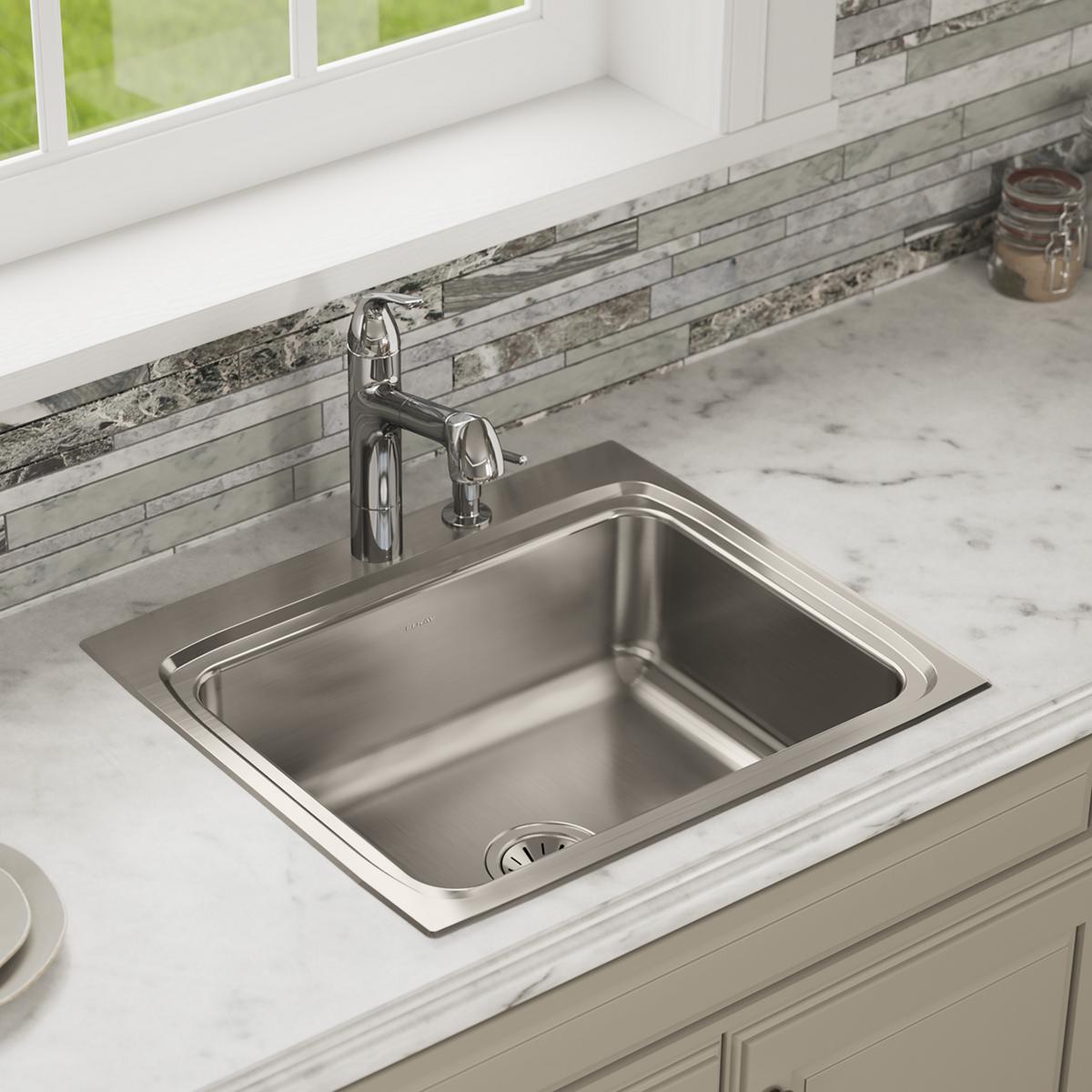 Elkay Lustertone Classic Stainless Steel 25" x 22" x 8-1/8", MR2-Hole Single Bowl Drop-in Sink LR2522MR2