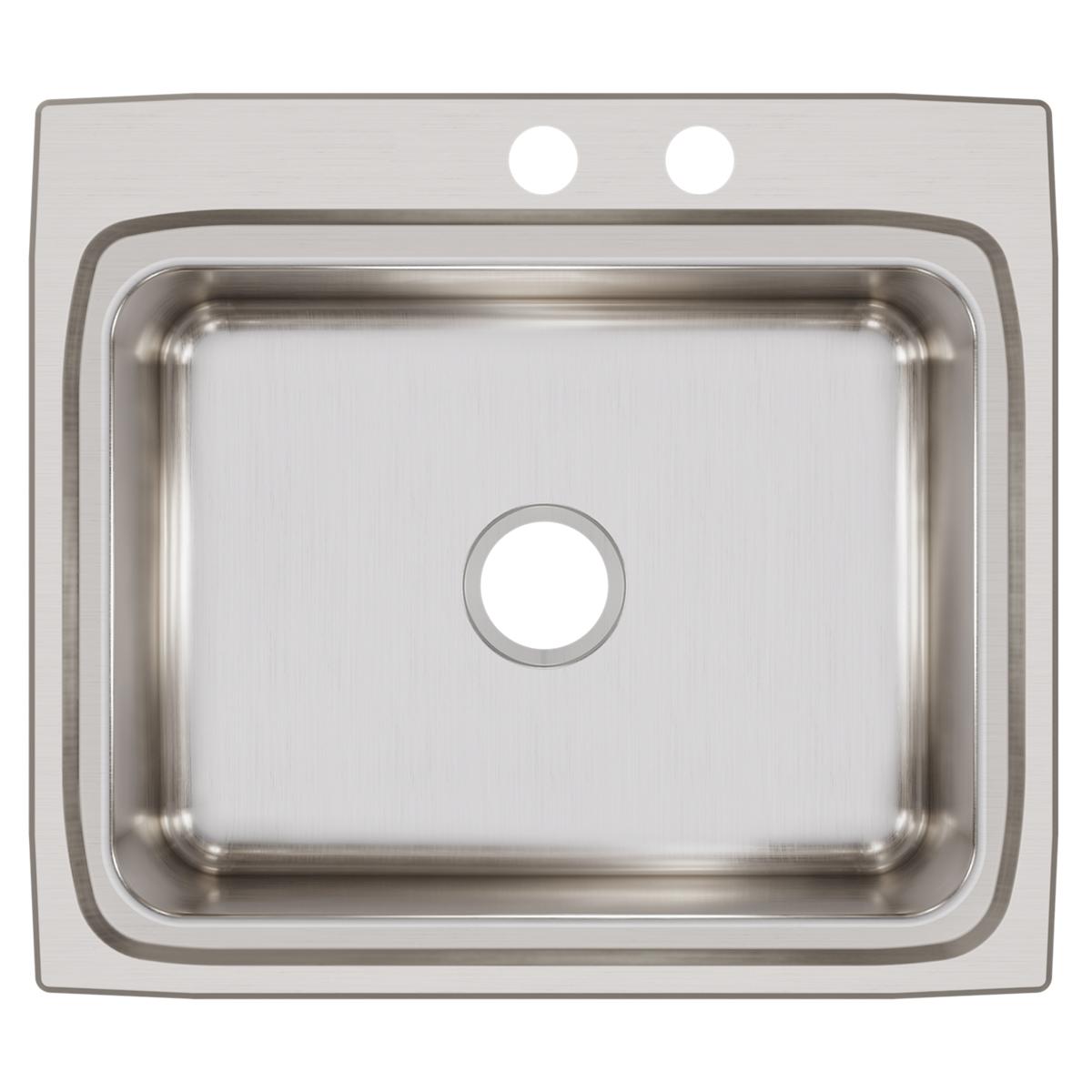 Elkay Lustertone Classic Stainless Steel 25" x 22" x 8-1/8", MR2-Hole Single Bowl Drop-in Sink LR2522MR2