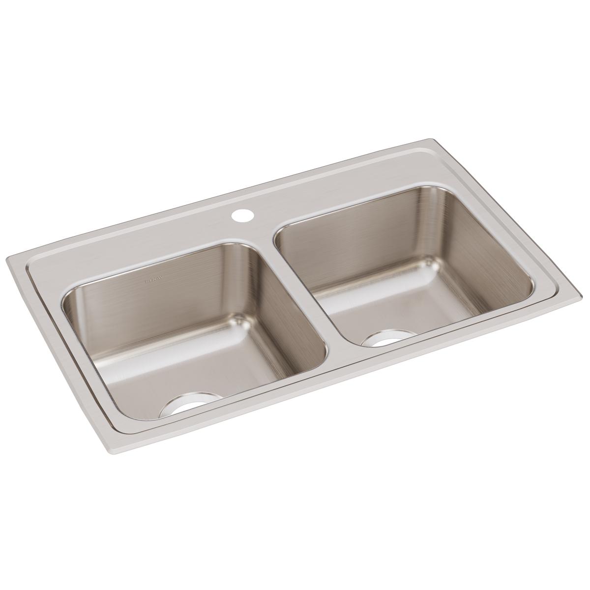 Elkay Lustertone Classic Stainless Steel 29" x 18" x 7-5/8", 1-Hole Equal Double Bowl Drop-in Sink LR29181