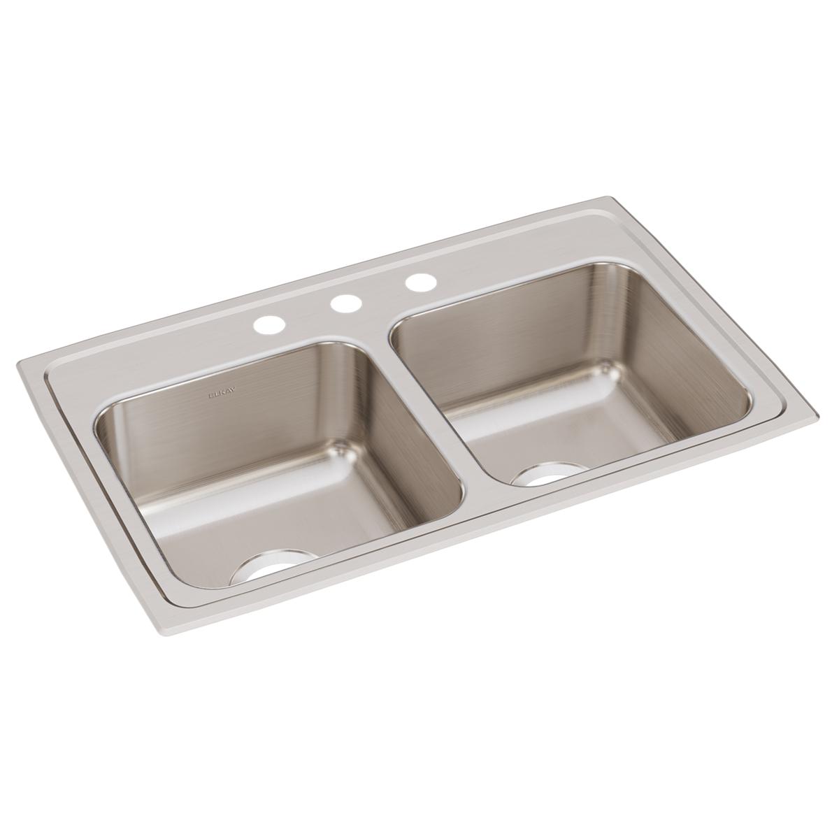 Elkay Lustertone Classic Stainless Steel 29" x 18" x 7-5/8", 3-Hole Equal Double Bowl Drop-in Sink LR29183
