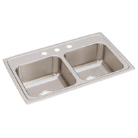 Elkay Lustertone Classic Stainless Steel 29" x 18" x 7-5/8", 3-Hole Equal Double Bowl Drop-in Sink LR29183
