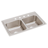 Elkay Lustertone Classic Stainless Steel 29" x 18" x 7-5/8", 4-Hole Equal Double Bowl Drop-in Sink LR29184