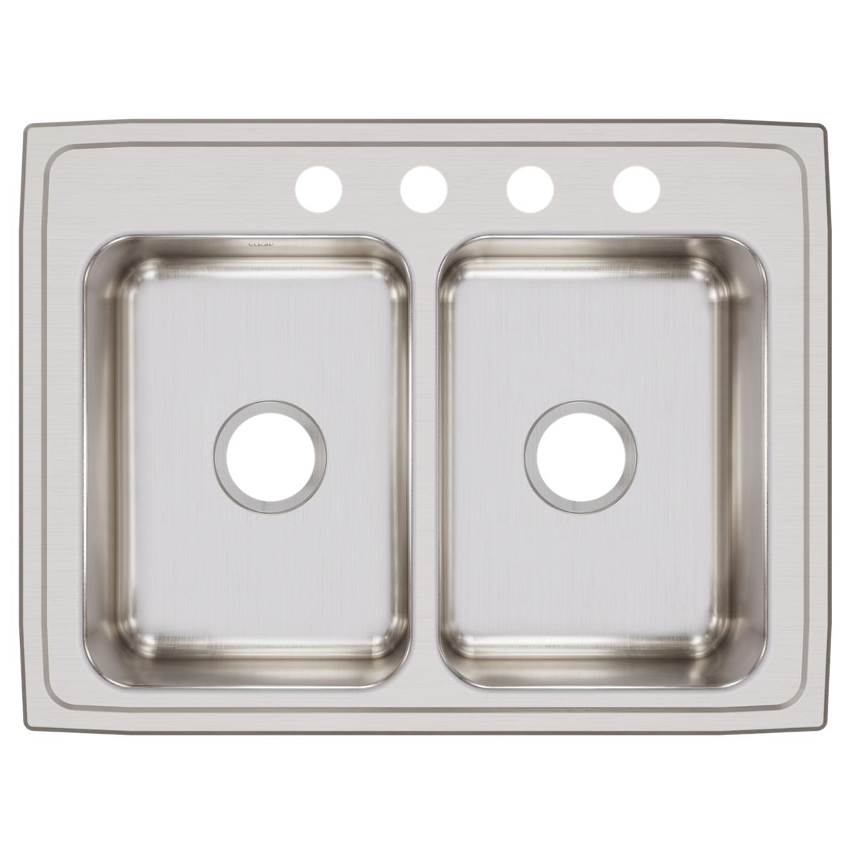 Elkay Lustertone Classic Stainless Steel 29" x 22" x 7-5/8", 4-Hole Equal Double Bowl Drop-in Sink LR29224
