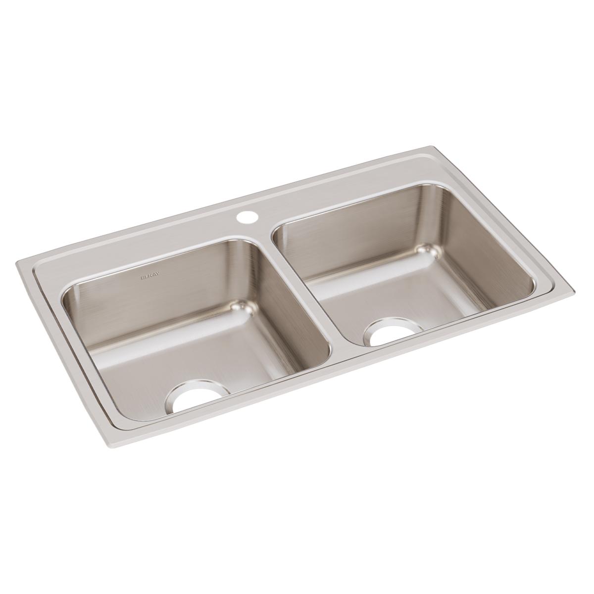 Elkay Lustertone Classic Stainless Steel 33" x 19-1/2" x 7-5/8", 1-Hole Equal Double Bowl Drop-in Sink LR33191