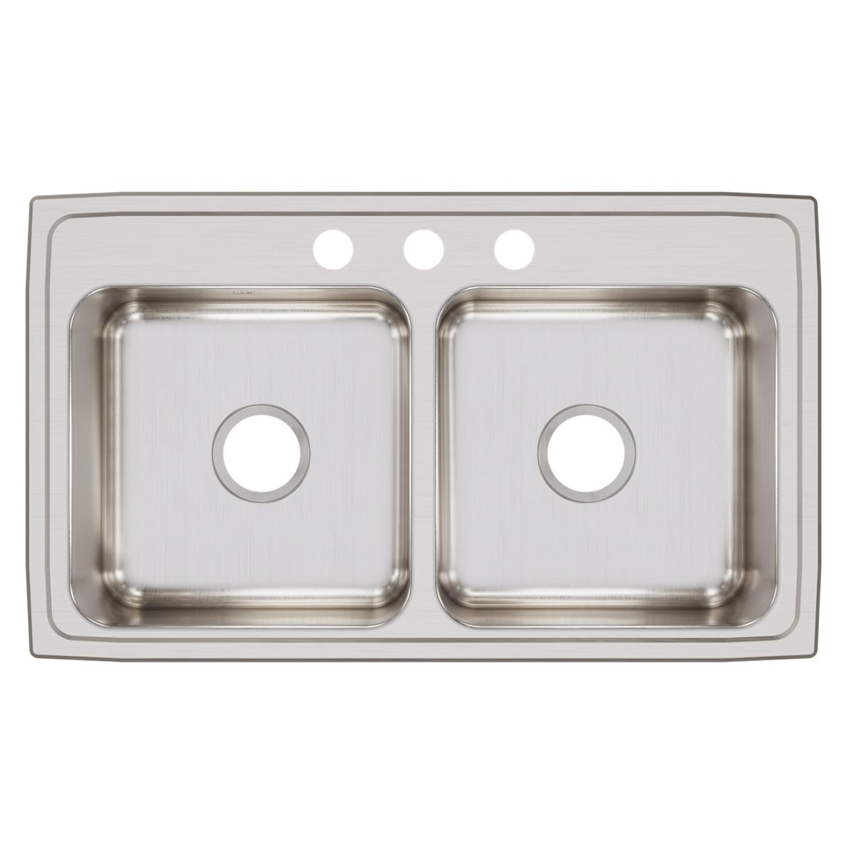 Elkay Lustertone Classic Stainless Steel 33" x 19-1/2" x 7-5/8", 3-Hole Equal Double Bowl Drop-in Sink LR33193