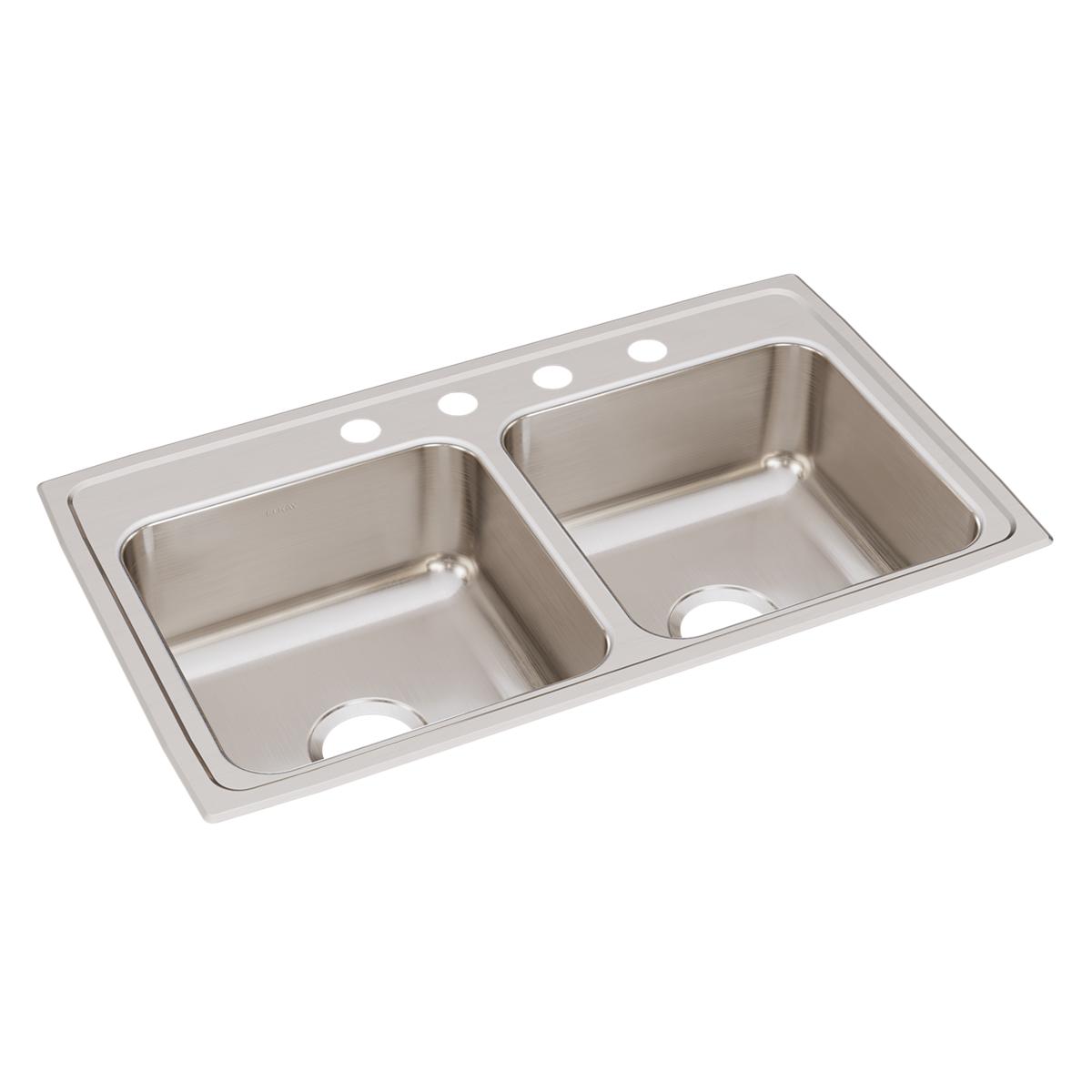 Elkay Lustertone Classic Stainless Steel 33" x 19-1/2" x 7-5/8", 4-Hole Equal Double Bowl Drop-in Sink LR33194