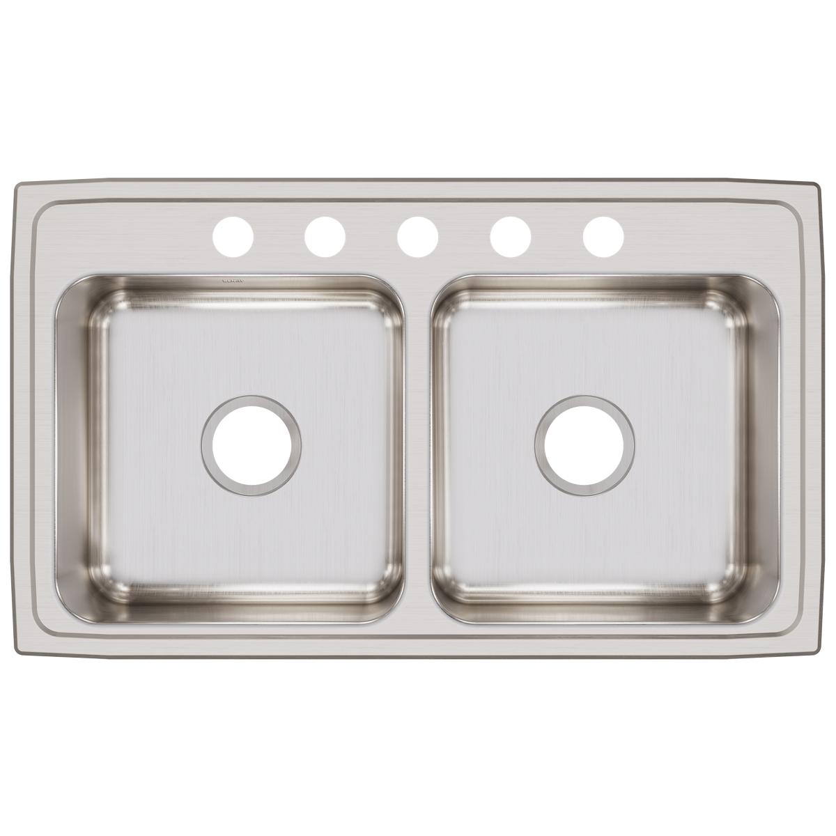 Elkay Lustertone Classic Stainless Steel 33" x 19-1/2" x 7-5/8", 5-Hole Equal Double Bowl Drop-in Sink LR33195