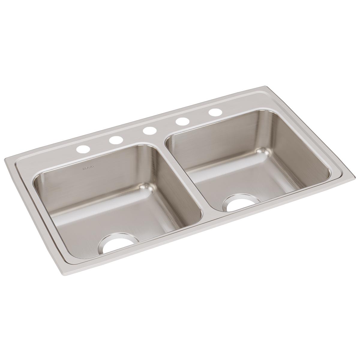 Elkay Lustertone Classic Stainless Steel 33" x 19-1/2" x 7-5/8", 5-Hole Equal Double Bowl Drop-in Sink LR33195