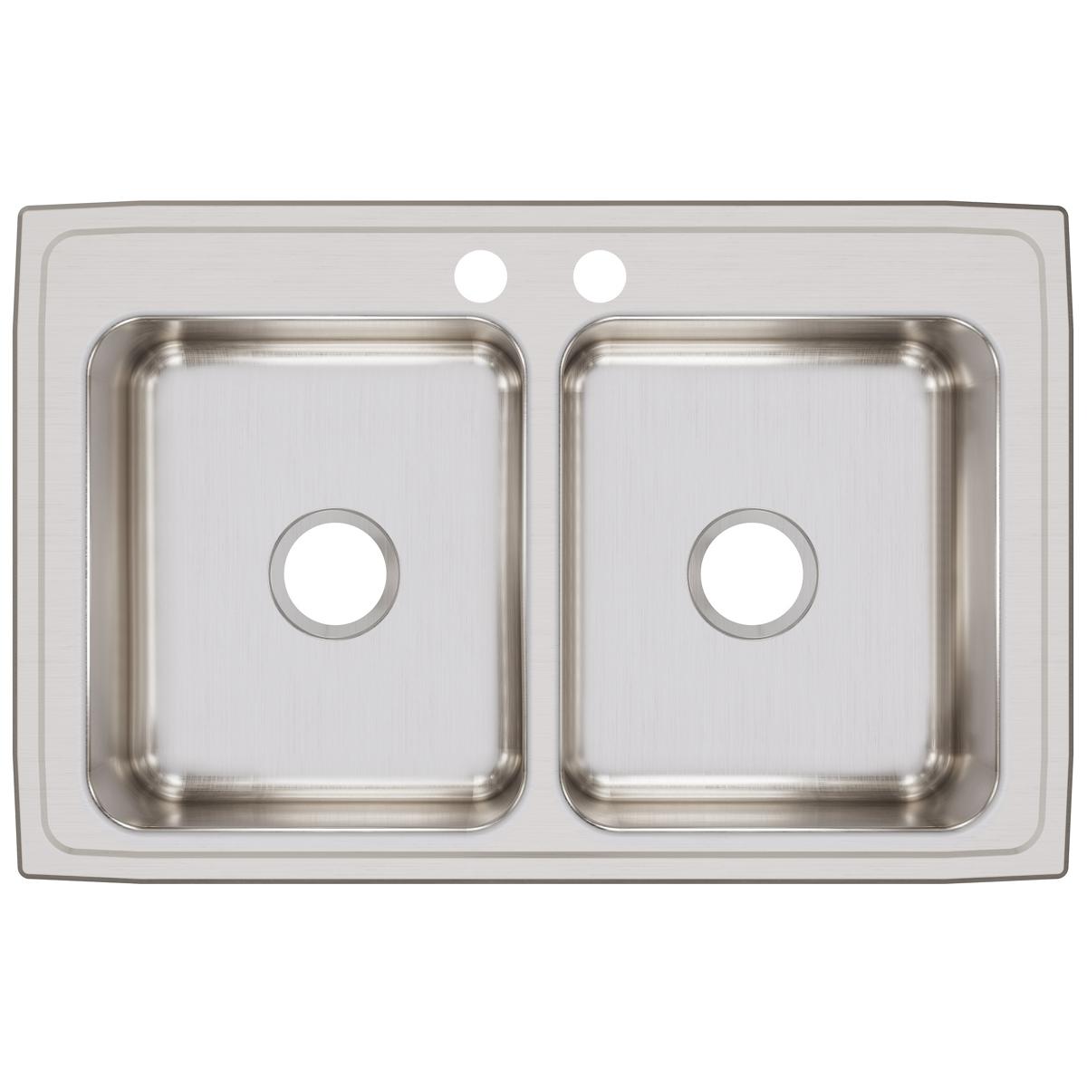 Elkay Lustertone Classic Stainless Steel 33" x 21-1/4" x 7-7/8", 2-Hole Equal Double Bowl Drop-in Sink LR33212