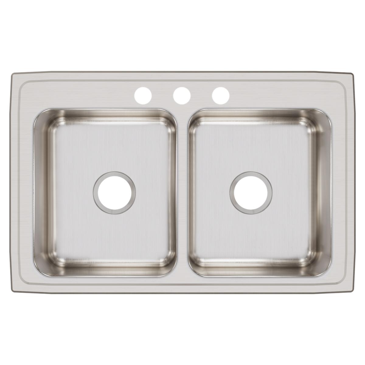 Elkay Lustertone Classic Stainless Steel 33" x 21-1/4" x 7-7/8", 3-Hole Equal Double Bowl Drop-in Sink LR33213