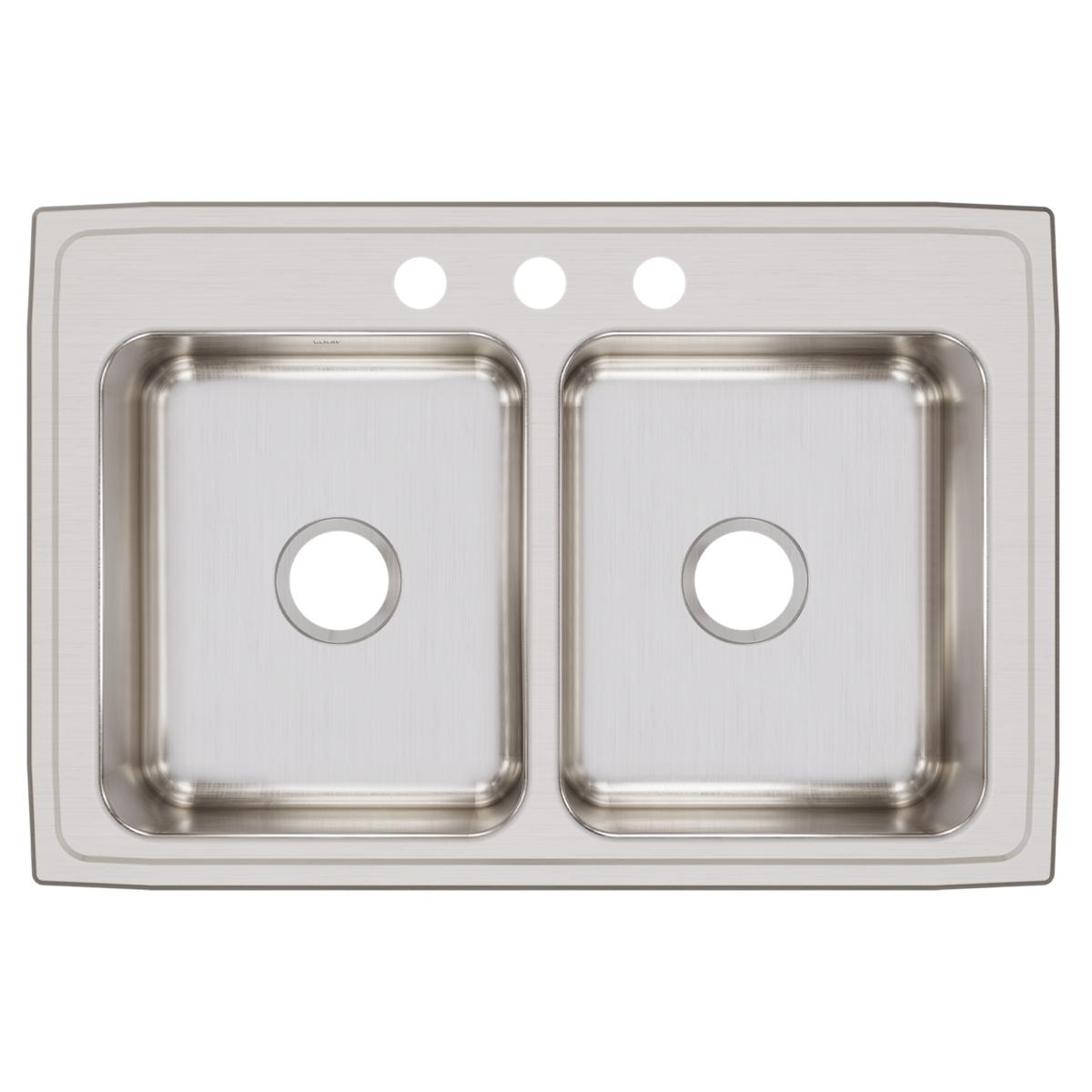 Elkay Lustertone Classic Stainless Steel 33" x 22" x 8-1/8", 3-Hole Equal Double Bowl Drop-in Sink LR33223