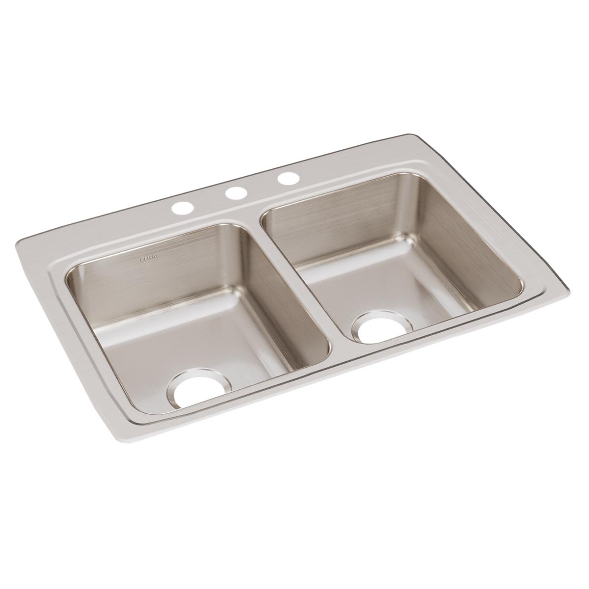 Elkay Lustertone Classic Stainless Steel 33" x 22" x 8-1/8", 3-Hole Equal Double Bowl Drop-in Sink LR33223
