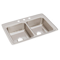 Elkay Lustertone Classic Stainless Steel 33" x 22" x 8-1/8", 3-Hole Equal Double Bowl Drop-in Sink LR33223