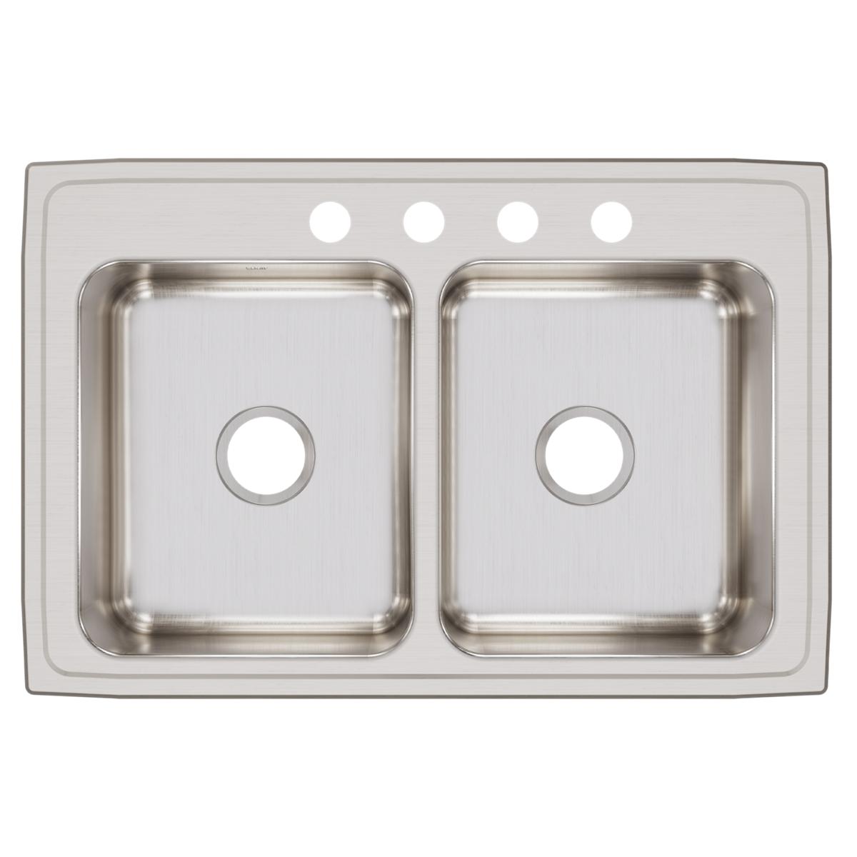 Elkay Lustertone Classic Stainless Steel 33" x 22" x 8-1/8", 4-Hole Equal Double Bowl Drop-in Sink LR33224