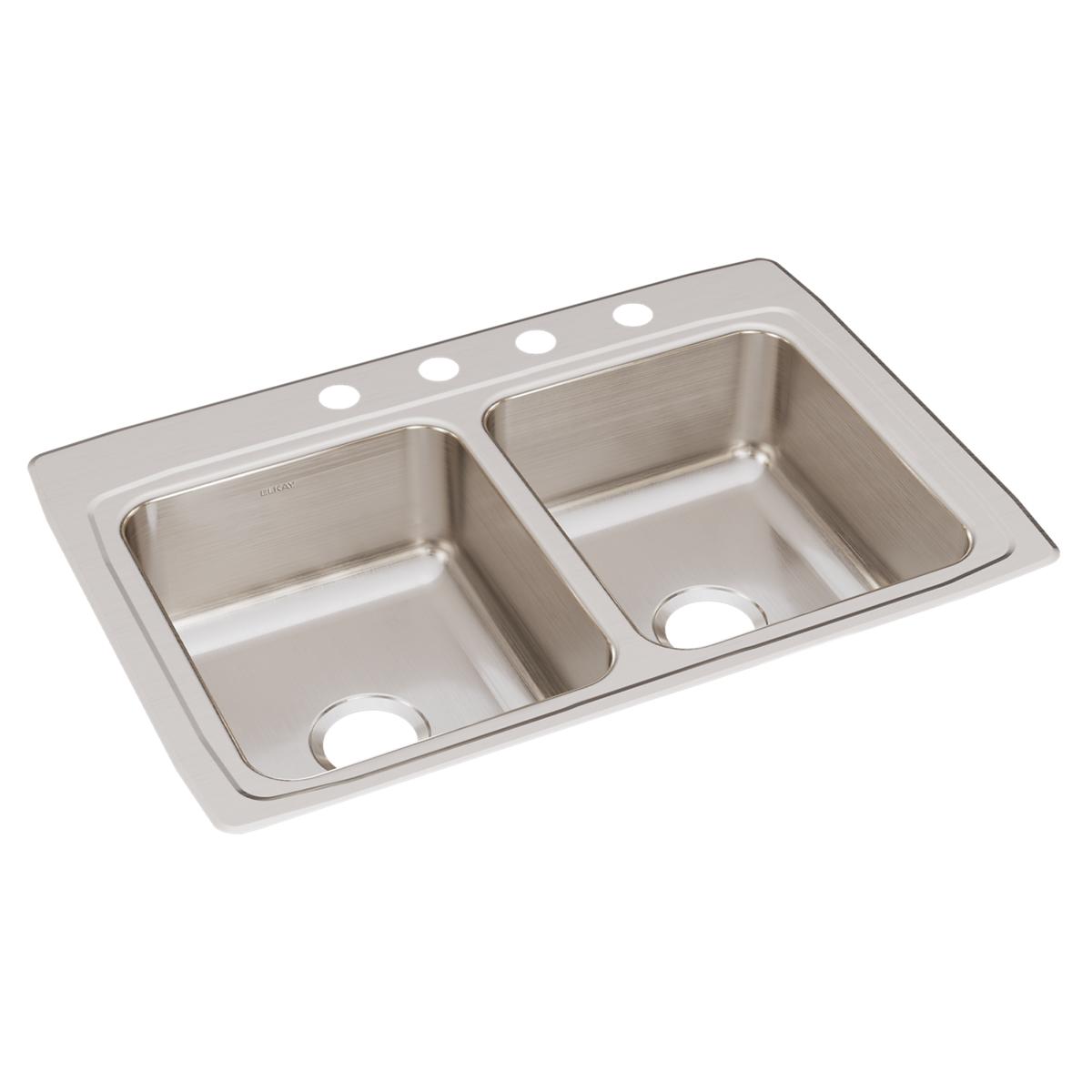 Elkay Lustertone Classic Stainless Steel 33" x 22" x 8-1/8", 4-Hole Equal Double Bowl Drop-in Sink LR33224