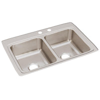 Elkay Lustertone Classic Stainless Steel 33" x 22" x 8-1/8", Equal Double Bowl Drop-in Sink LR3322MR2