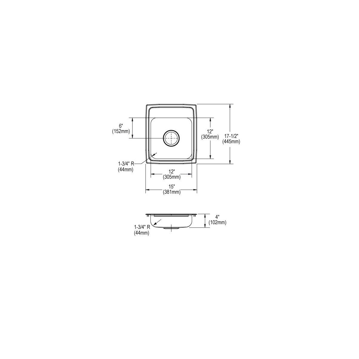 Elkay Lustertone Classic Stainless Steel 15" x 17-1/2" x 4", 2-Hole Single Bowl Drop-in ADA Sink LRAD1517402