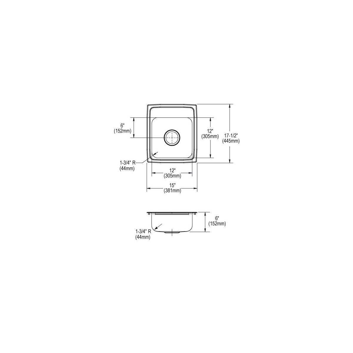 Elkay Lustertone Classic Stainless Steel 15" x 17-1/2" x 6", Single Bowl Drop-in ADA Sink LRAD1517602