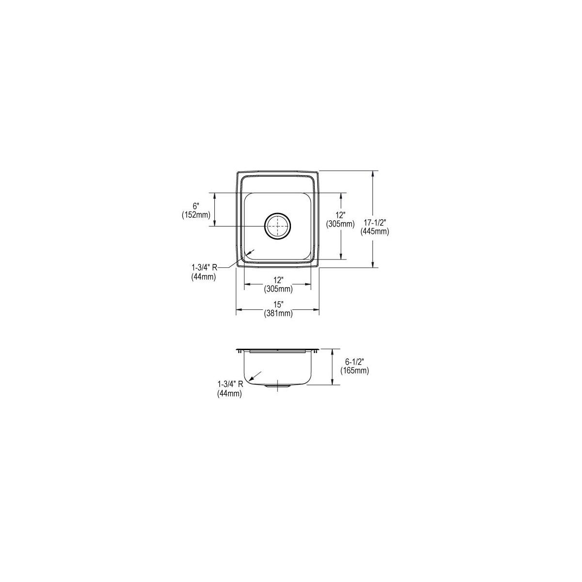 Elkay Lustertone Classic Stainless Steel 15" x 17-1/2" x 6-1/2", MR2-Hole Single Bowl Drop-in ADA Sink LRAD151765MR2
