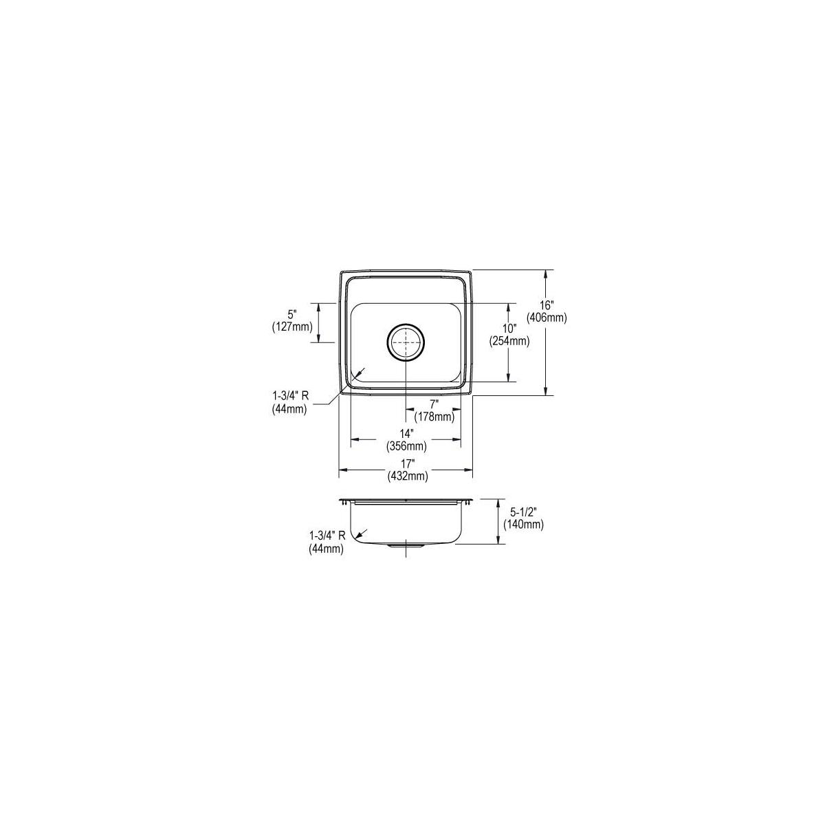 Elkay Lustertone Classic Stainless Steel 17" x 16" x 5-1/2", Single Bowl Drop-in ADA Sink LRAD1716551