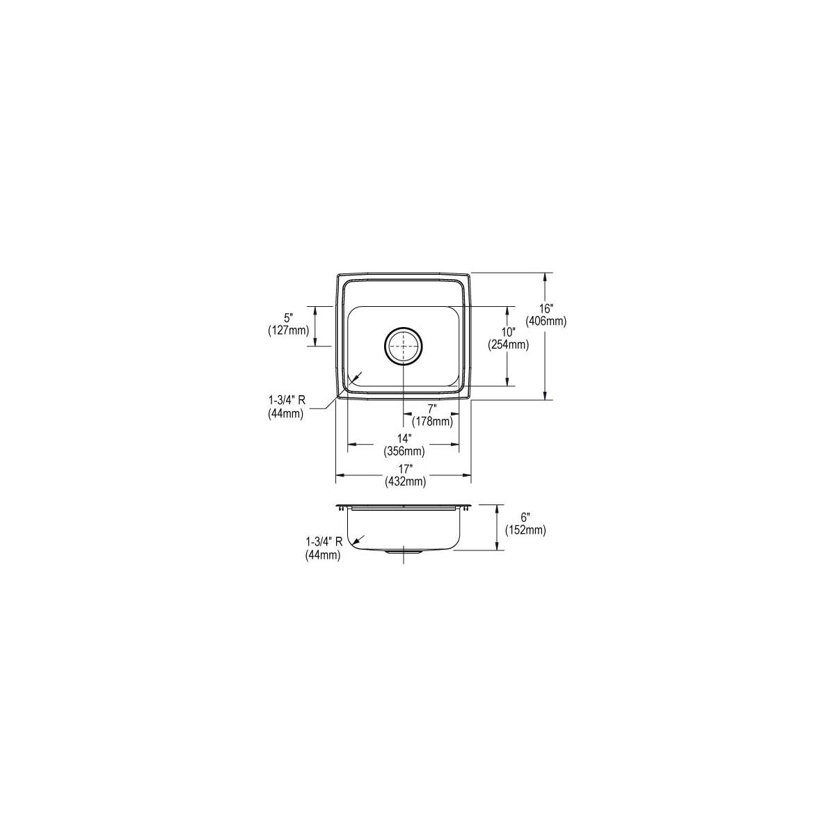 Elkay Lustertone Classic Stainless Steel 17" x 16" x 6", 2-Hole Single Bowl Drop-in ADA Sink LRAD1716602