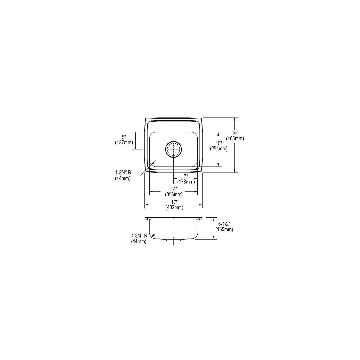Elkay Lustertone Classic Stainless Steel 17" x 16" x 6-1/2", 1-Hole Single Bowl Drop-in ADA Sink LRAD1716651