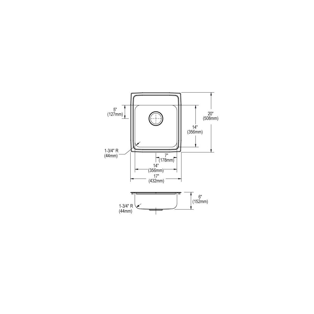 Elkay Lustertone Classic Stainless Steel 17" x 20" x 6", MR2-Hole Single Bowl Drop-in ADA Sink LRAD172060MR2