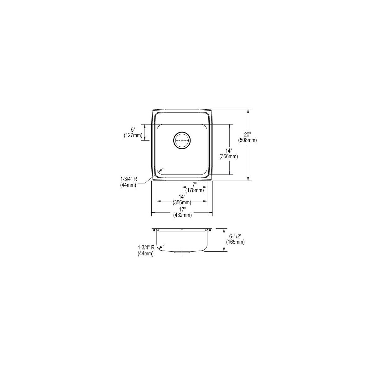 Elkay Lustertone Classic Stainless Steel 17" x 20" x 6-1/2", OS4-Hole Single Bowl Drop-in ADA Sink LRAD172065OS4