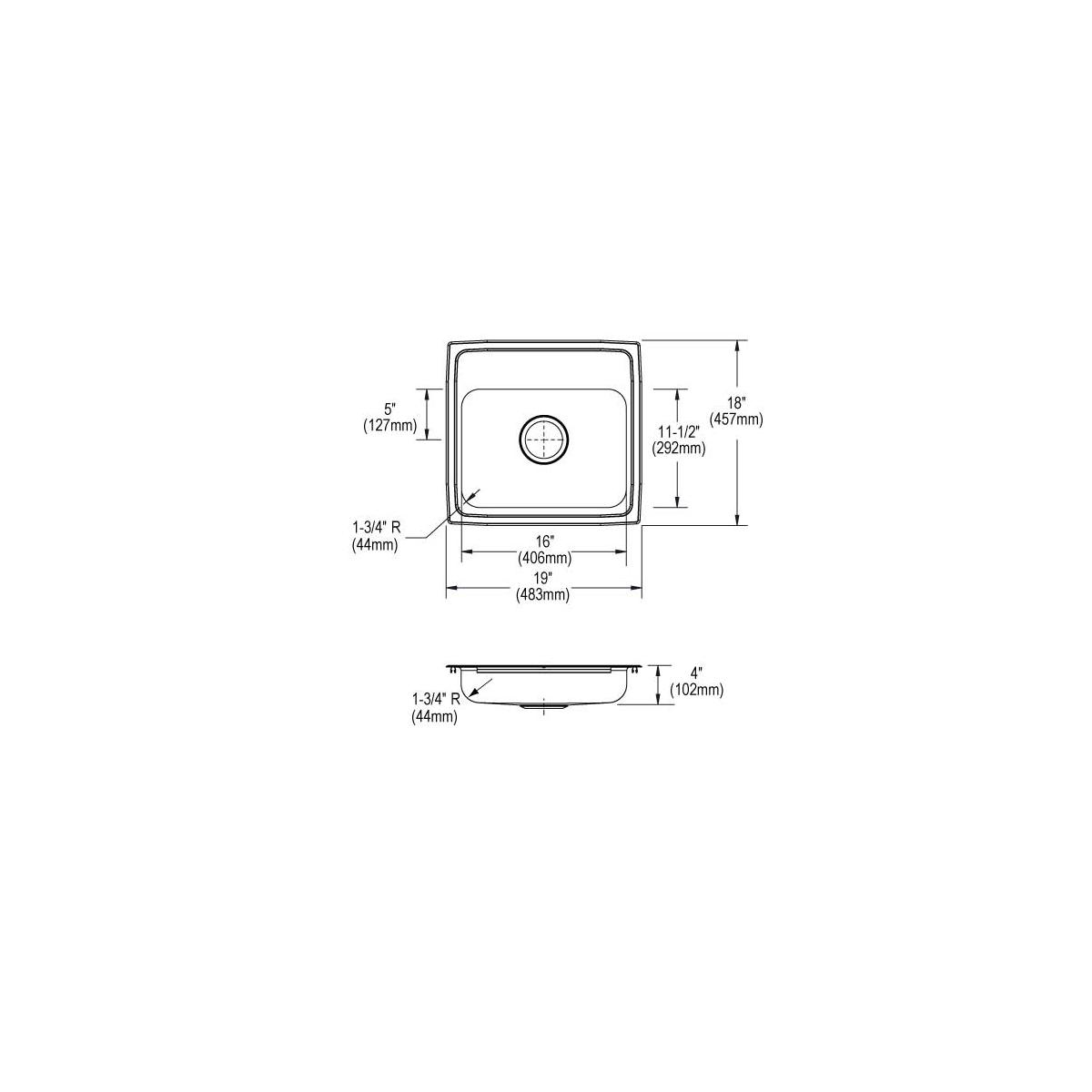 Elkay Lustertone Classic Stainless Steel 19" x 18" x 4", 3-Hole Single Bowl Drop-in ADA Sink LRAD1918403