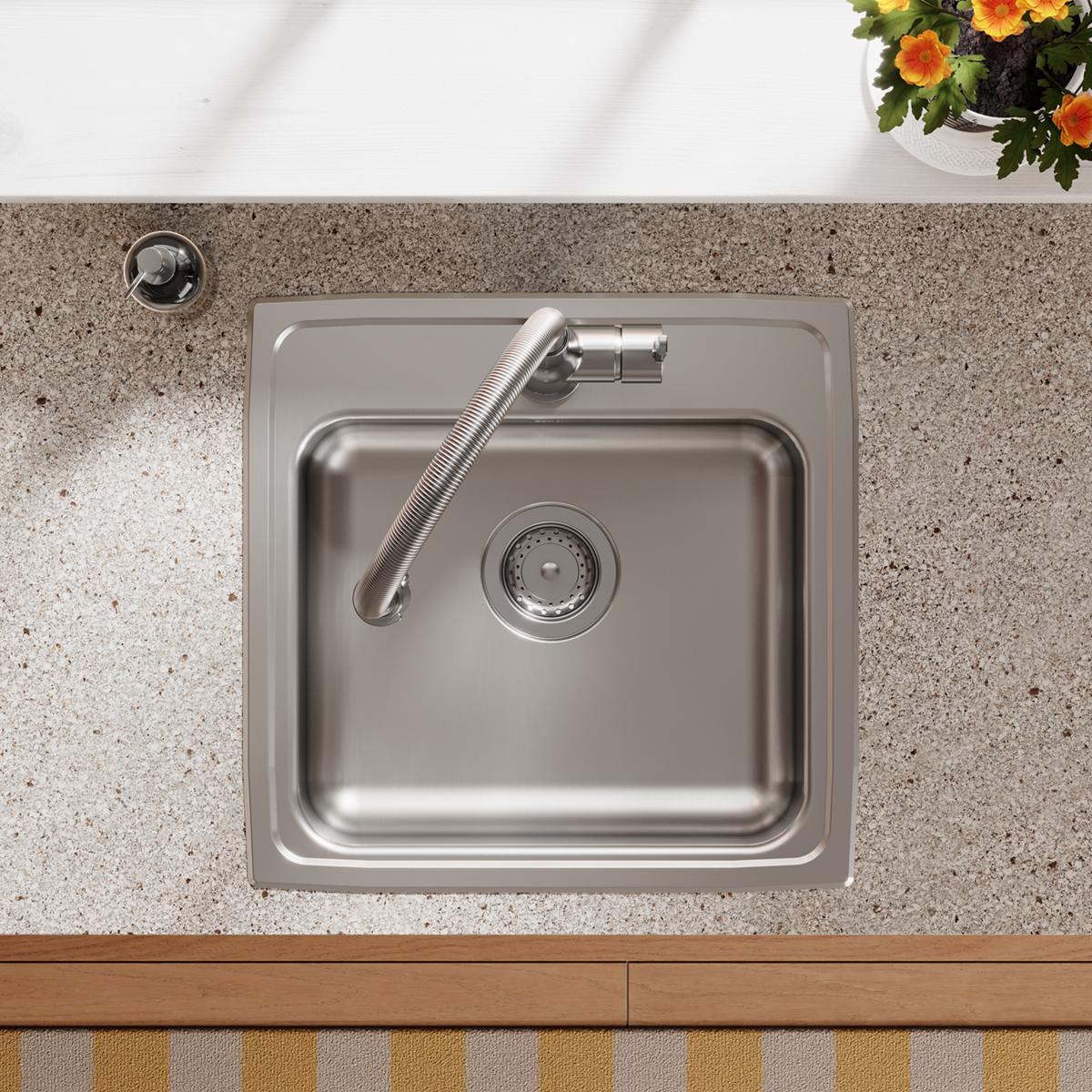 Elkay Lustertone Classic Stainless Steel 19-1/2" x 19" x 5", 1-Hole Single Bowl Drop-in ADA Sink LRAD1919501