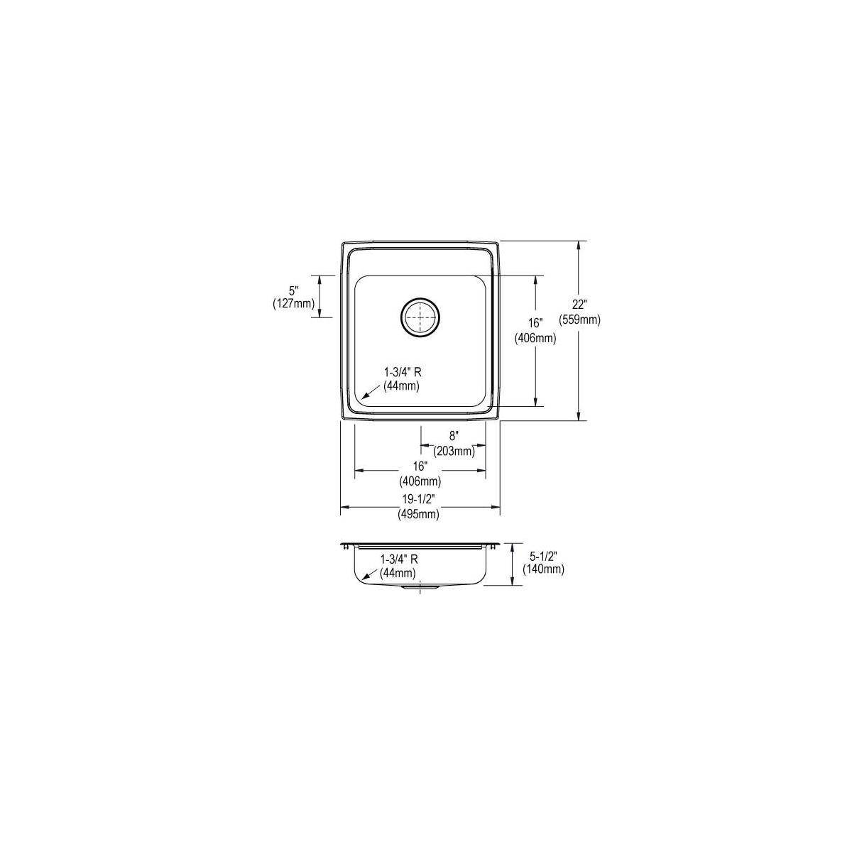 Elkay Lustertone Classic Stainless Steel 19-1/2" x 22" x 5-1/2", 2-Hole Single Bowl Drop-in ADA Sink LRAD2022552