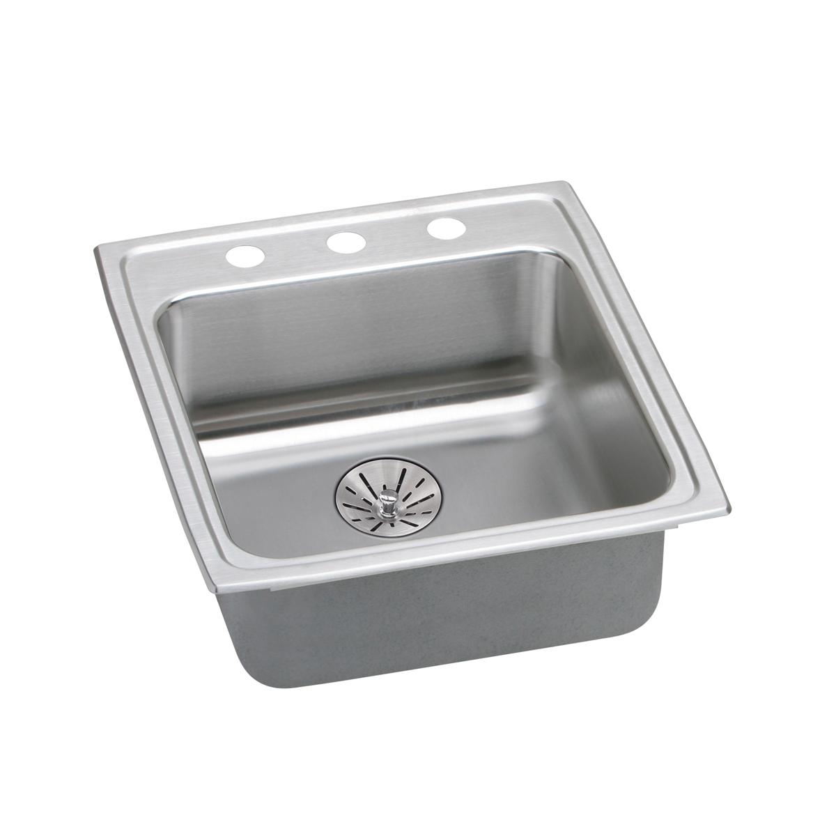 Elkay Lustertone Classic Stainless Steel 19-1/2" x 22" x 6-1/2", 3-Hole Single Bowl Drop-in ADA Sink with Perfect Drain and Quick-clip LRADQ202265PD3