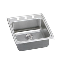 Elkay Lustertone Classic Stainless Steel 19-1/2" x 22" x 6-1/2", 3-Hole Single Bowl Drop-in ADA Sink with Perfect Drain and Quick-clip LRADQ202265PD3