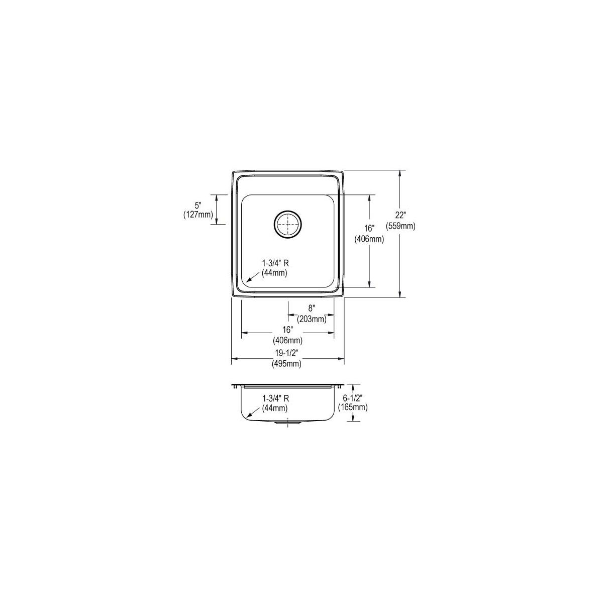 Elkay Lustertone Classic Stainless Steel 19-1/2" x 22" x 6-1/2", 1-Hole Single Bowl Drop-in ADA Sink LRAD2022651