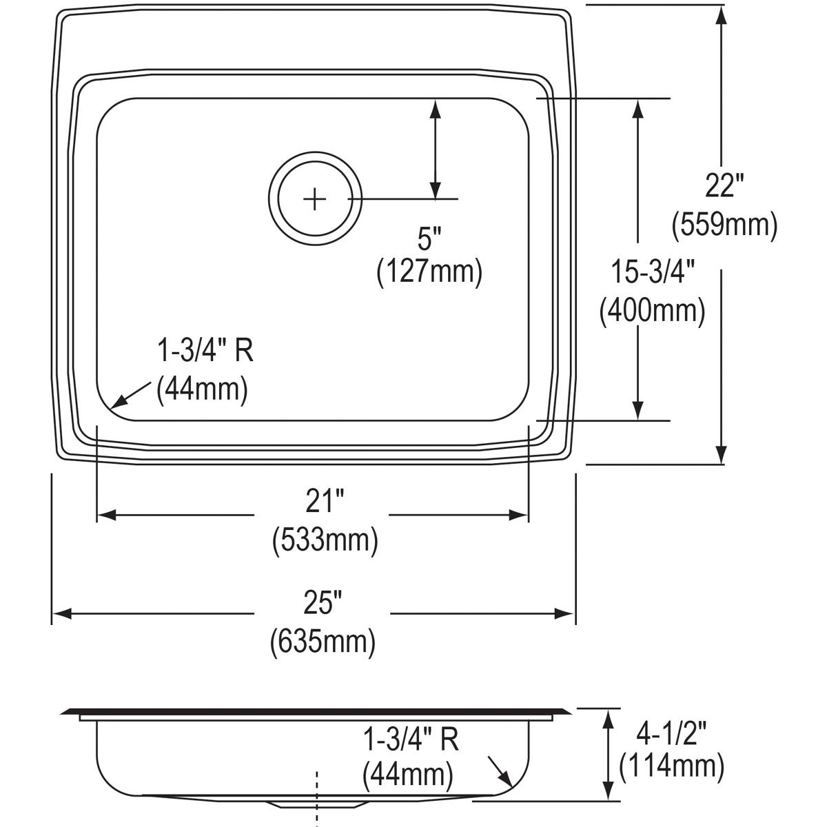 Elkay Lustertone Classic Stainless Steel 25" x 22" x 4-1/2", Single Bowl Drop-in ADA Sink LRAD2522453
