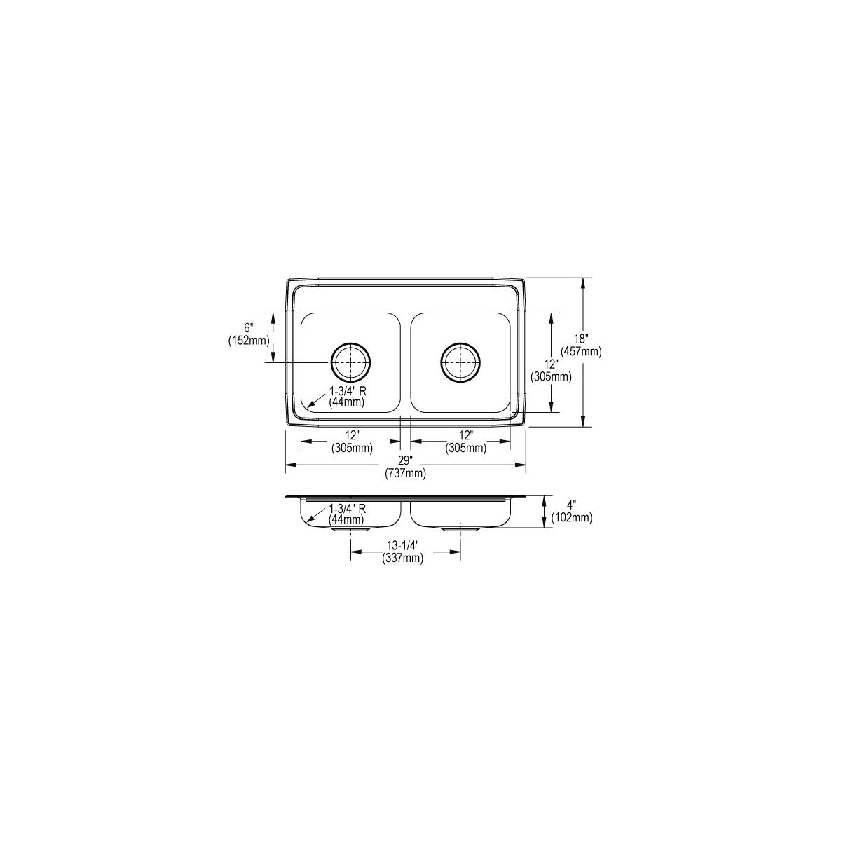 Elkay Lustertone Classic Stainless Steel 29" x 18" x 4", 3-Hole Equal Double Bowl Drop-in ADA Sink LRAD2918403