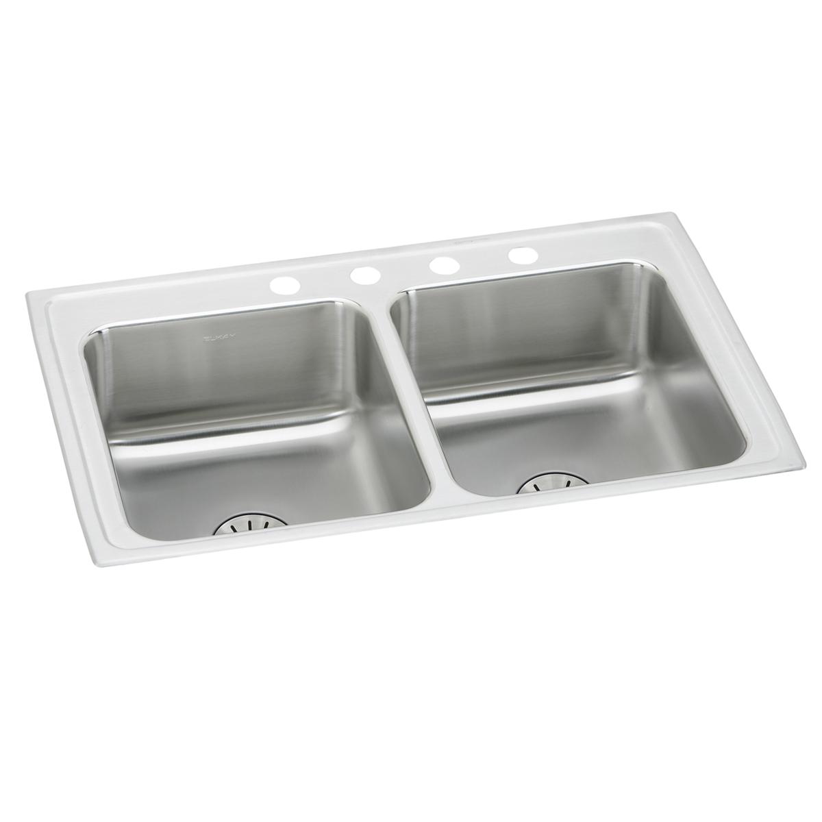 Elkay Lustertone Classic Stainless Steel 29" x 18" x 6-1/2", 3-Hole Equal Double Bowl Drop-in ADA Sink with Perfect Drain LRAD291865PD3