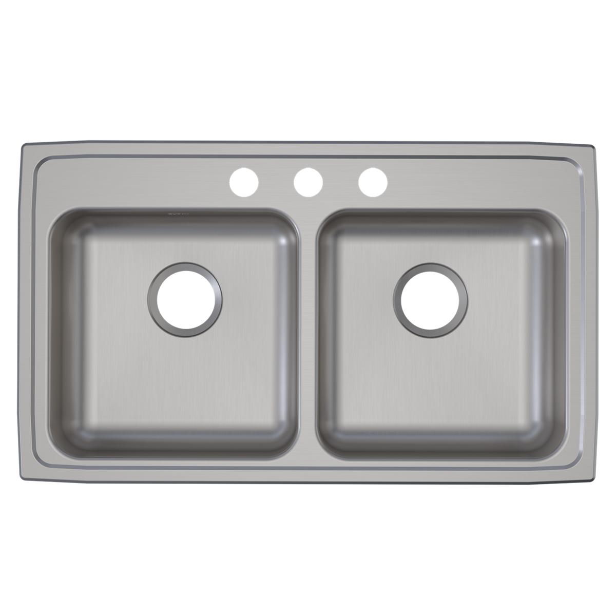 Elkay Lustertone Classic Stainless Steel 33" x 19-1/2" x 6", 3-Hole Equal Double Bowl Drop-in ADA Sink LRAD3319603