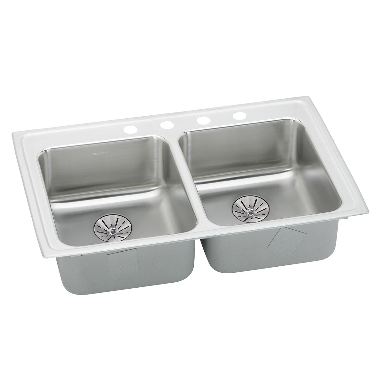 Elkay Lustertone Classic Stainless Steel 33" x 19-1/2" x 6-1/2", 3-Hole Double Bowl Drop-in ADA Sink w/and Quick-clip LRADQ331965PD3