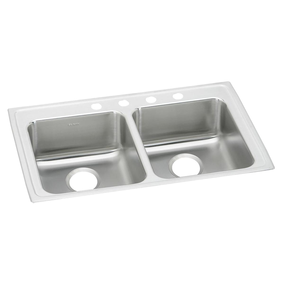 Elkay Lustertone Classic Stainless Steel 33" x 19-1/2" x 6-1/2", 4-Hole Equal Double Bowl Drop-in ADA Sink LRAD3319654