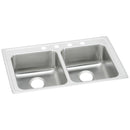 Elkay Lustertone Classic Stainless Steel 33" x 19-1/2" x 4-1/2", 3-Hole Equal Double Bowl Drop-in ADA Sink LRAD3319453