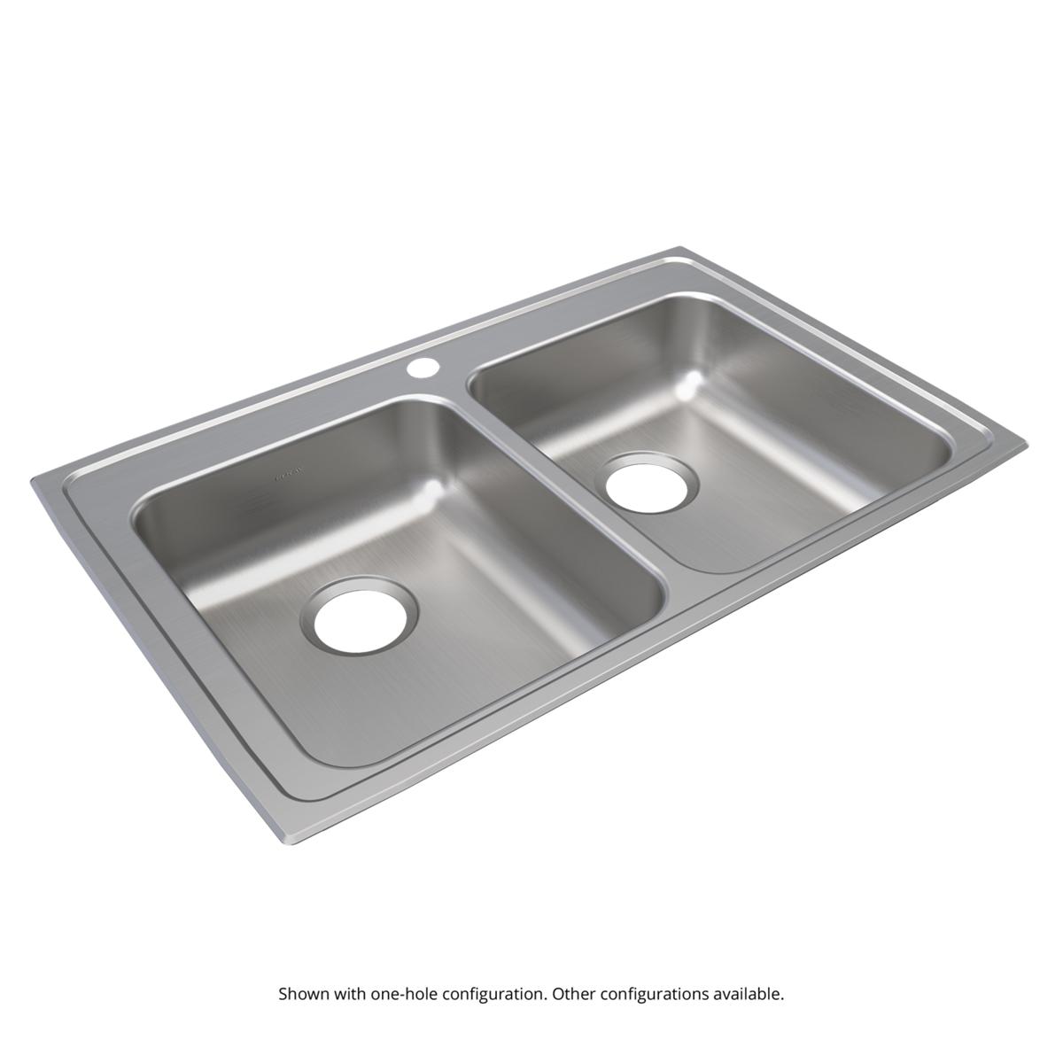 Elkay Lustertone Classic Stainless Steel 33" x 21-1/4" x 5-1/2", 4-Hole Equal Double Bowl Drop-in ADA Sink LRAD3321554