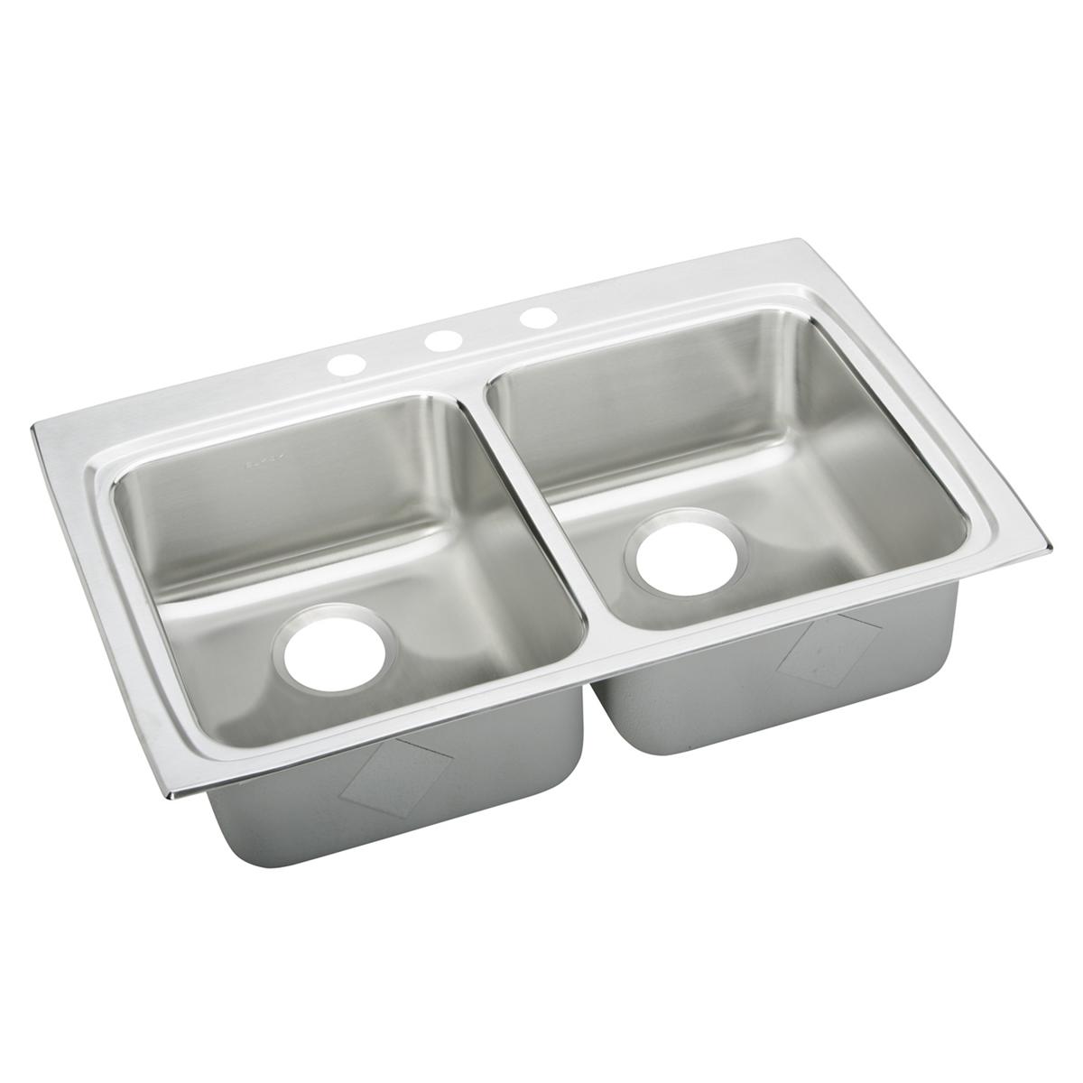 Elkay Lustertone Classic Stainless Steel 33" x 22" x 5-1/2", 2-Hole Equal Double Bowl Drop-in ADA Sink with Quick-clip LRADQ3322552