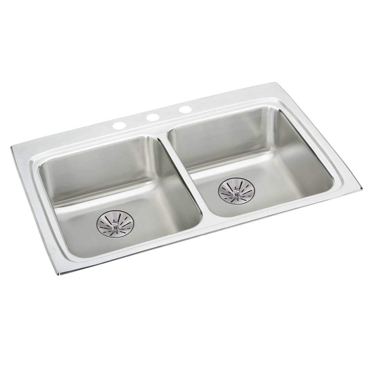 Elkay Lustertone Classic Stainless Steel 33" x 22" x 6-1/2", Equal Double Bowl Drop-in ADA Sink with Perfect Drain LRAD332265PD3