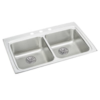 Elkay Lustertone Classic Stainless Steel 33" x 22" x 6-1/2", Equal Double Bowl Drop-in ADA Sink with Perfect Drain LRAD332265PD3