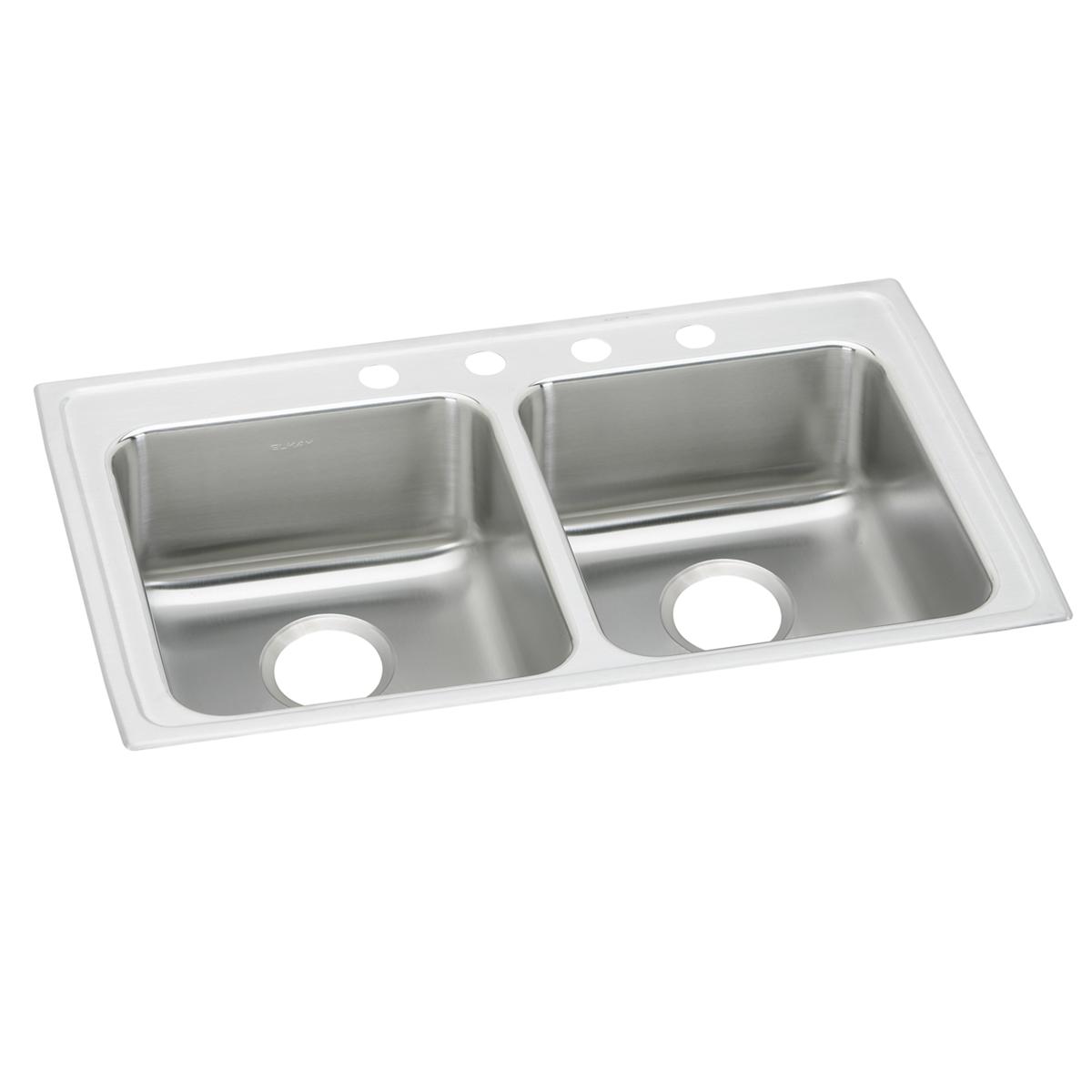 Elkay Lustertone Classic Stainless Steel 37" x 22" x 6-1/2", 4-Hole Equal Double Bowl Drop-in ADA Sink LRAD3722654